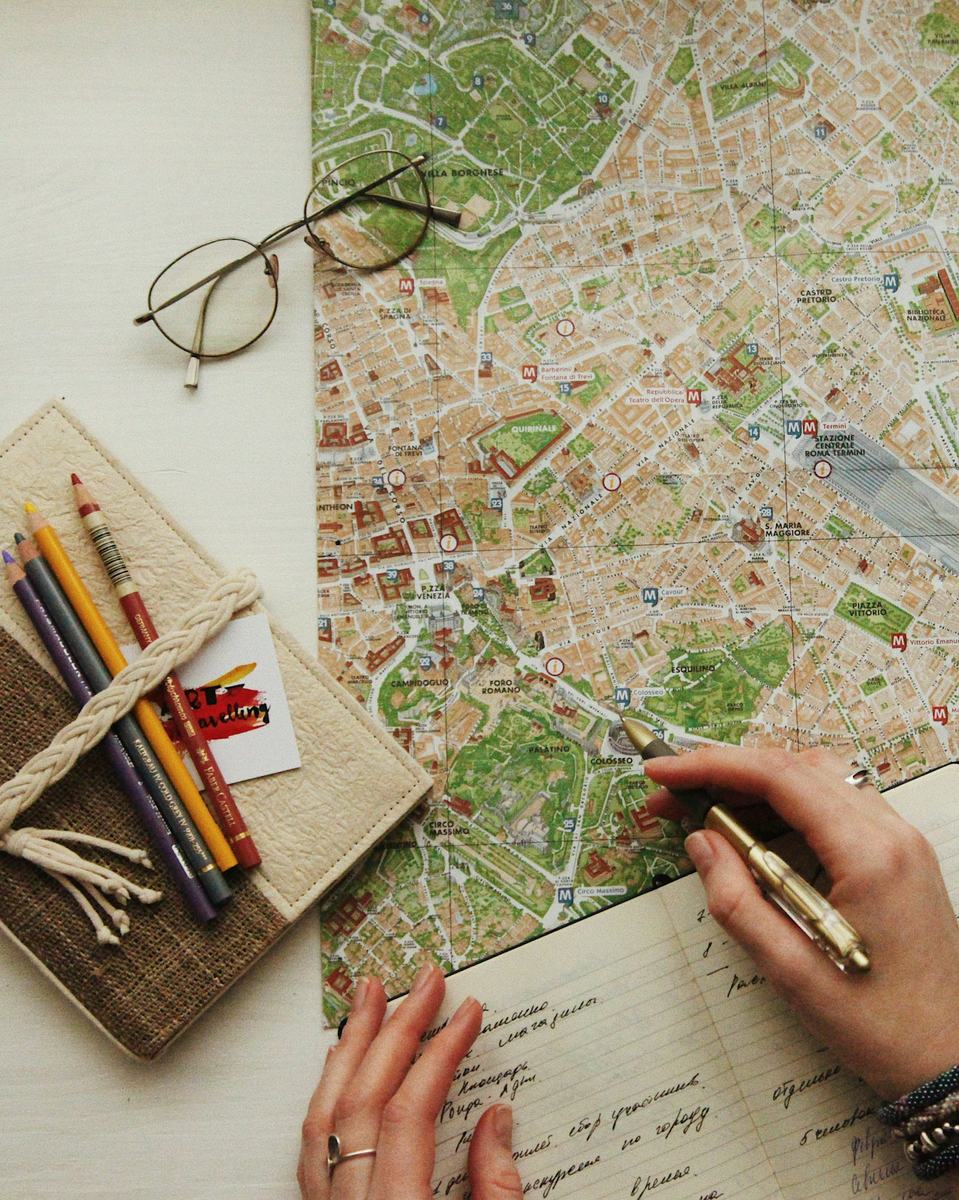 Planning a route on a paper map